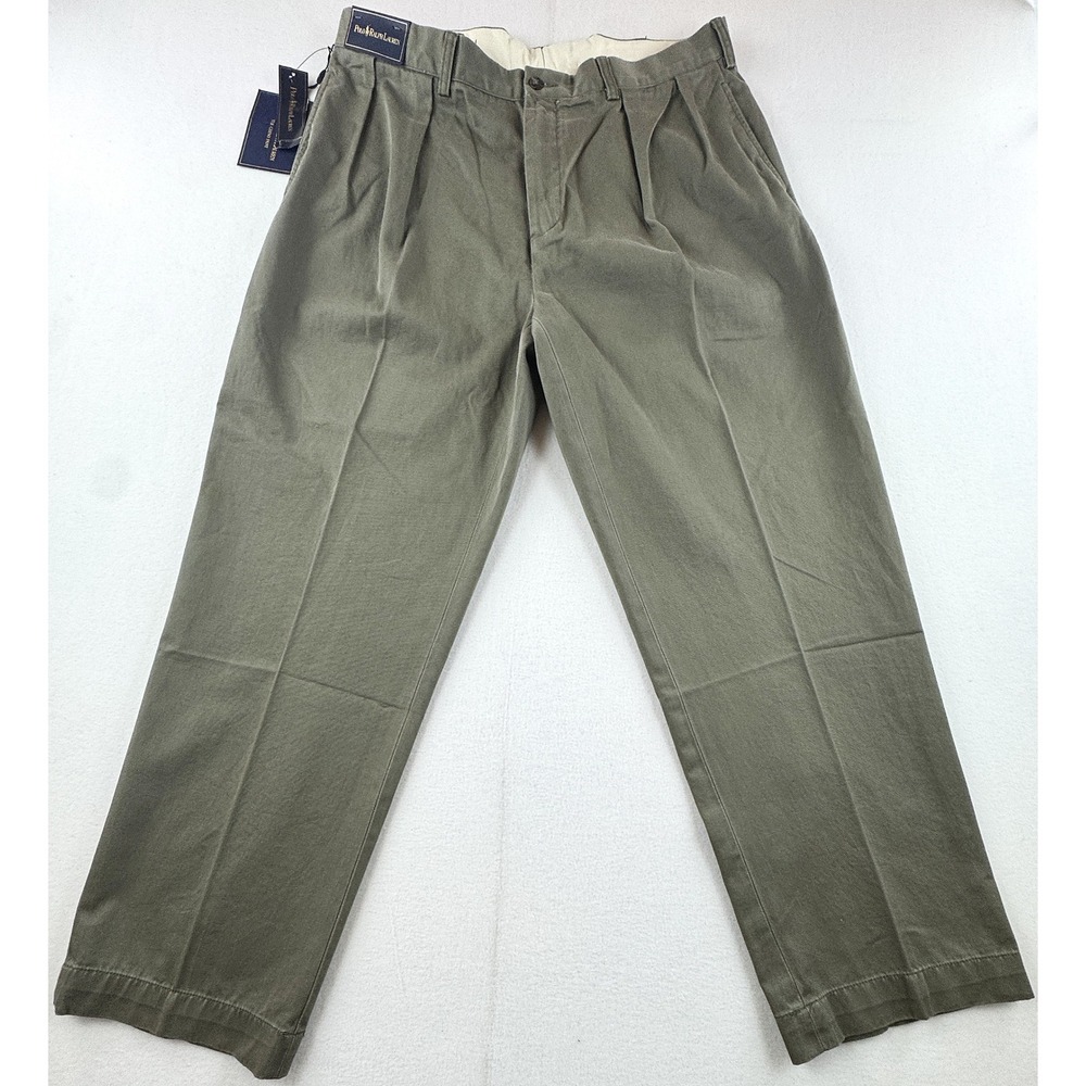 Polo Ralph Lauren Andrew Pant Mens 38x30 Olive Green Double Pleated Chino Cotton